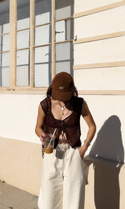 Brown Geo Lace Tie Top