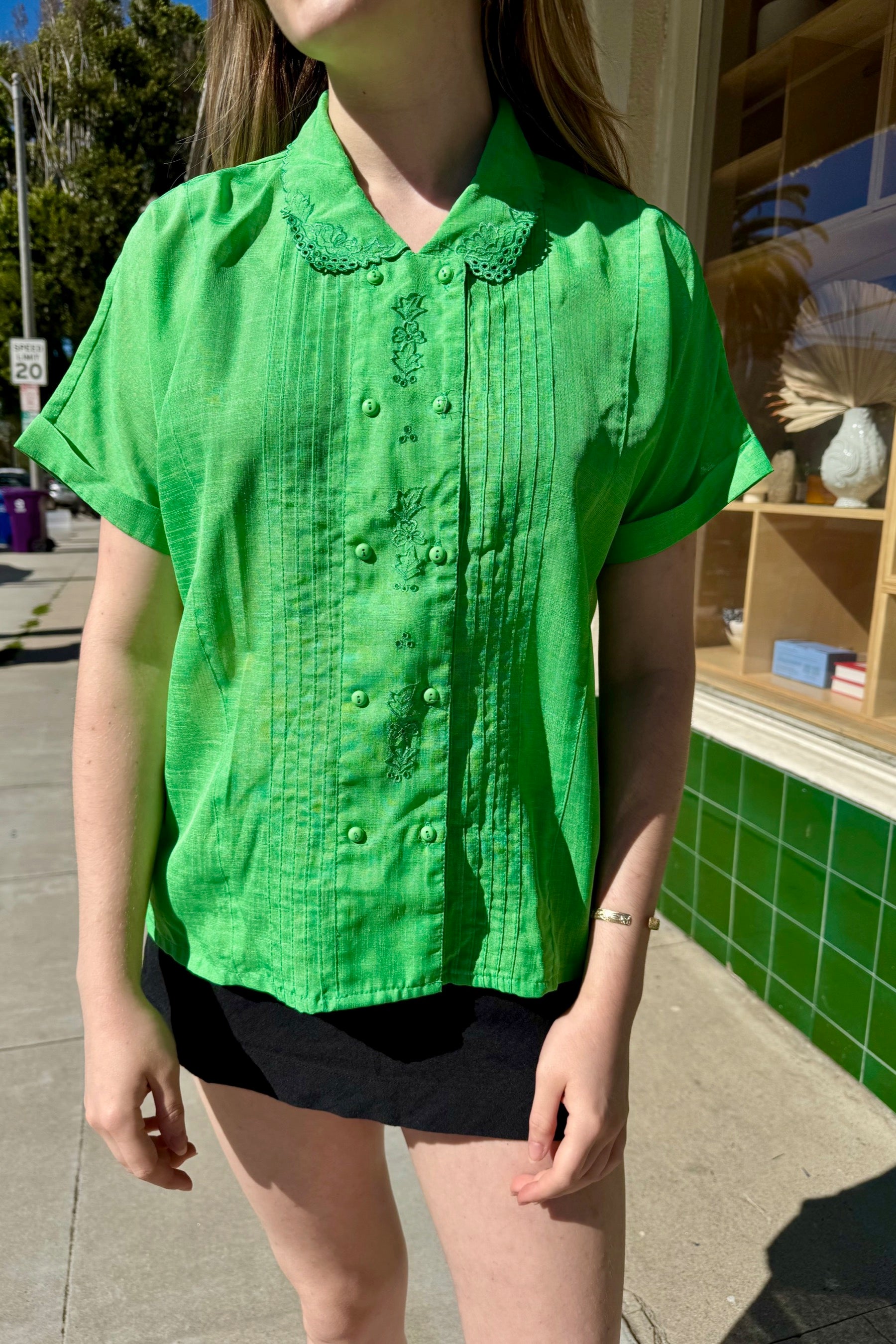 Green Eyelet Blouse