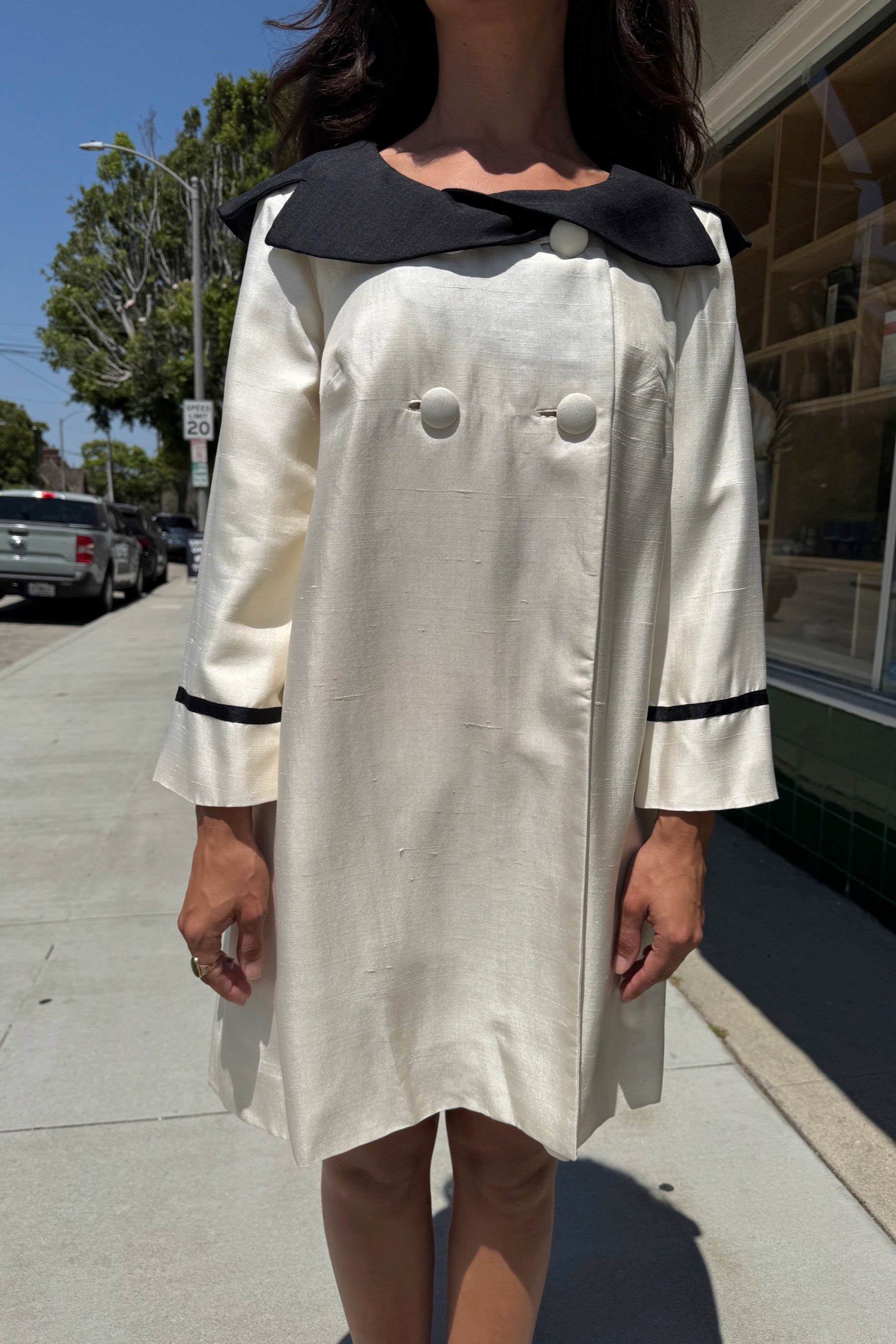 Ivory + Black Silk Coat