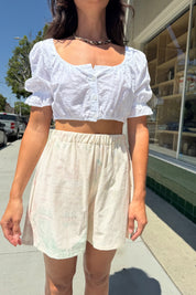White Cotton Eyelet Crop Top
