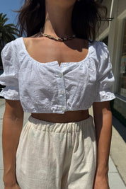 White Cotton Eyelet Crop Top