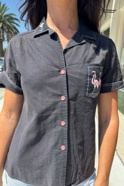 Black Flamingo Button Up