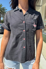 Black Flamingo Button Up