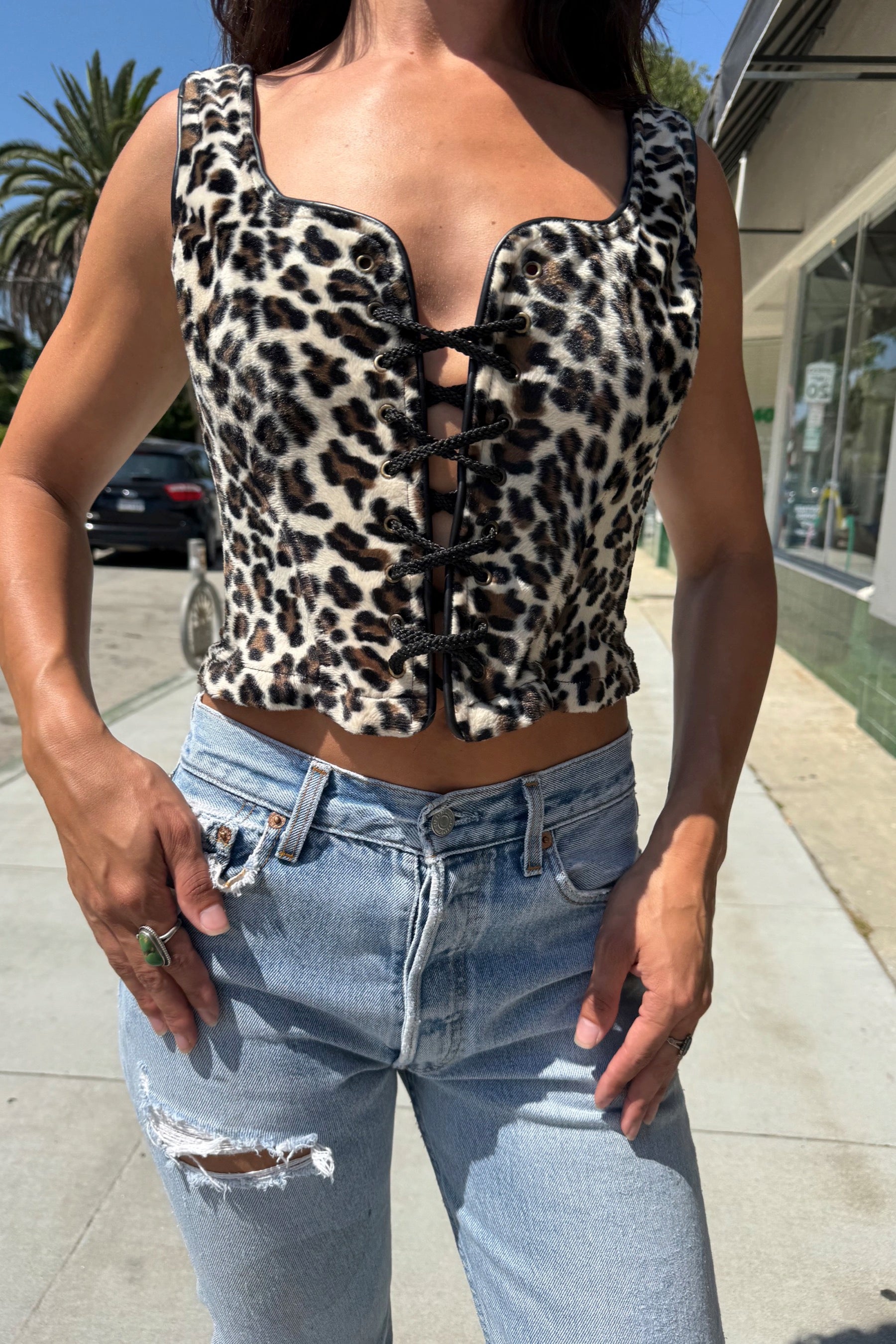 Fuzzy Leopard Corset Tank