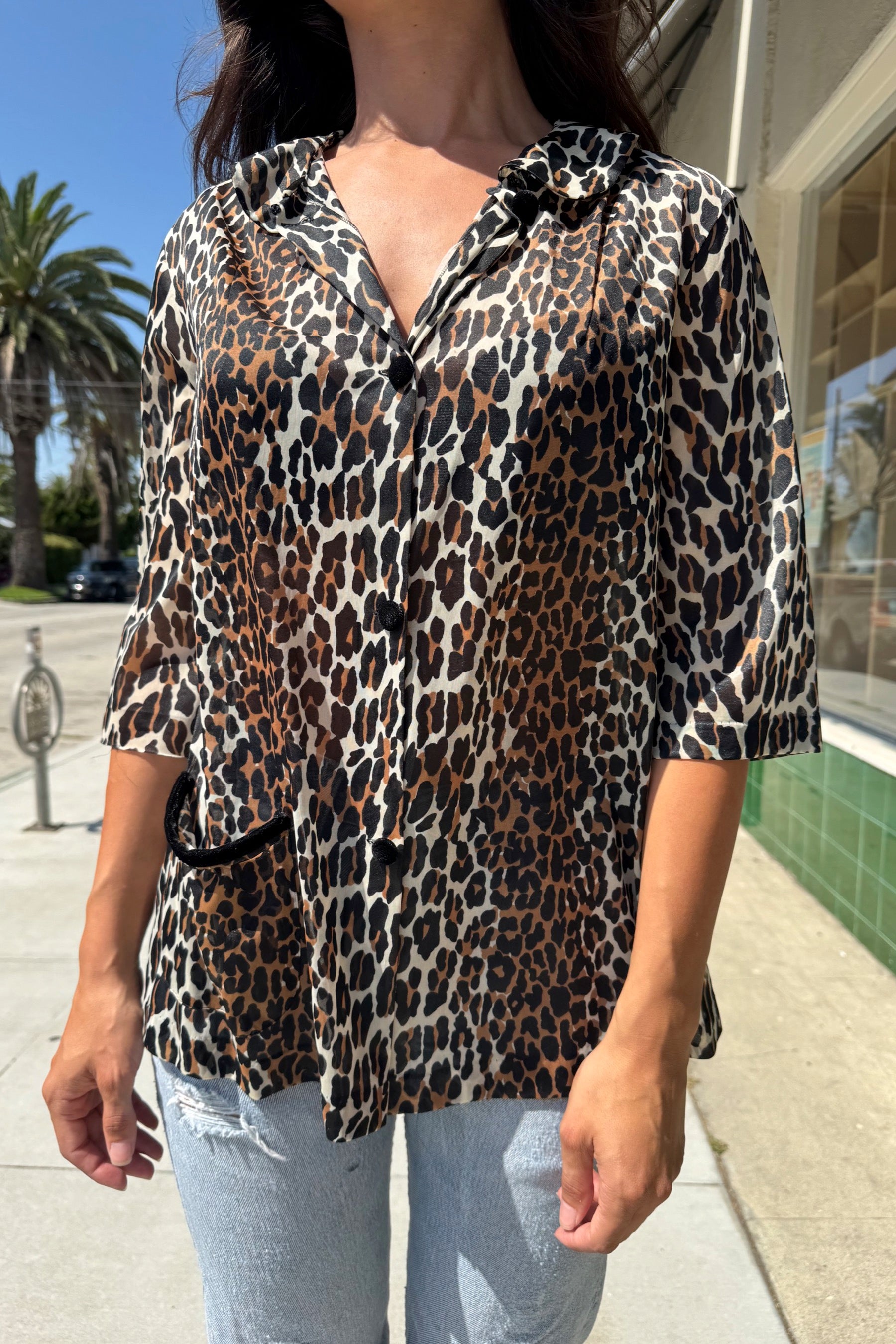 Leopard Sheer Button Up