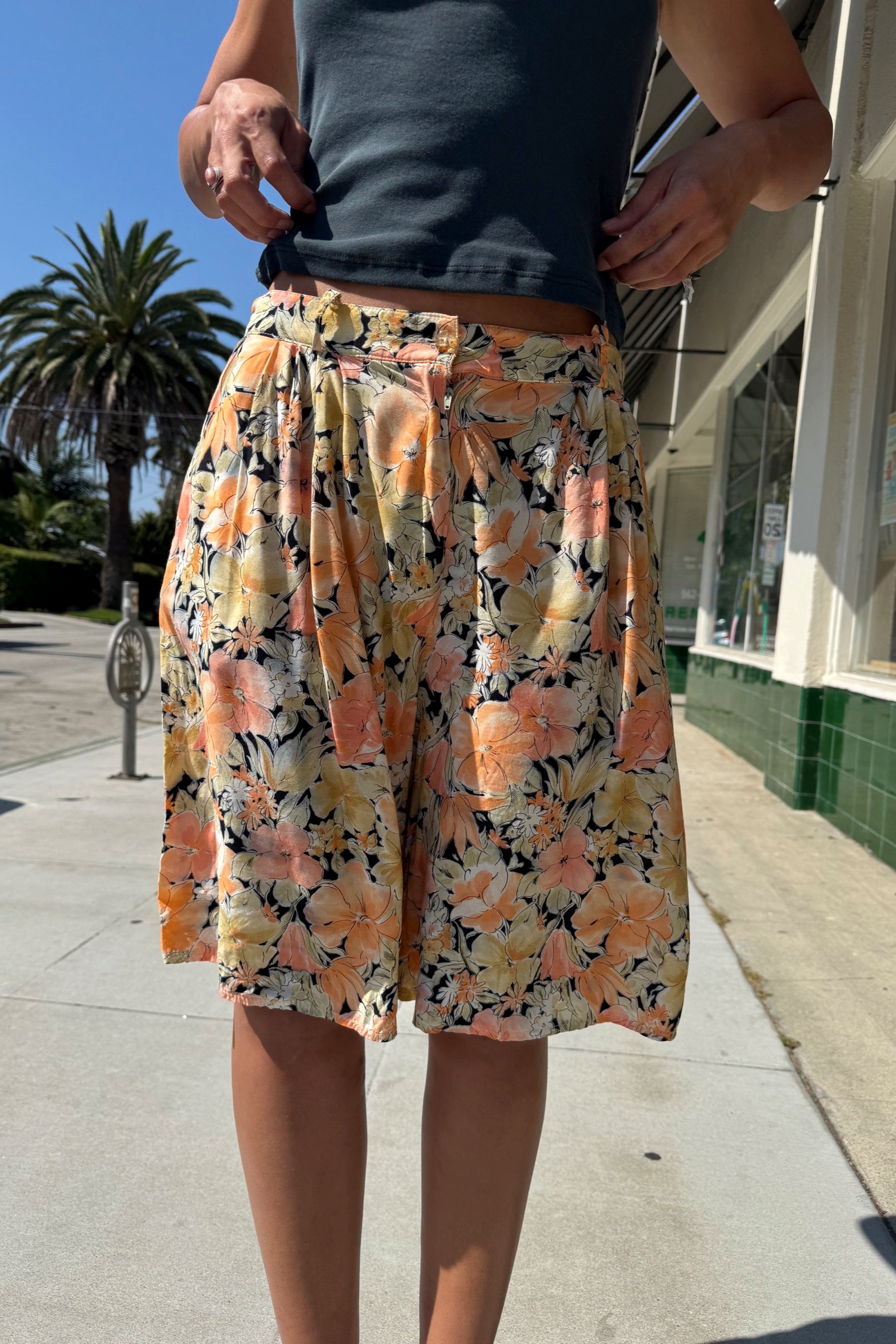Neon Peach Floral Shorts