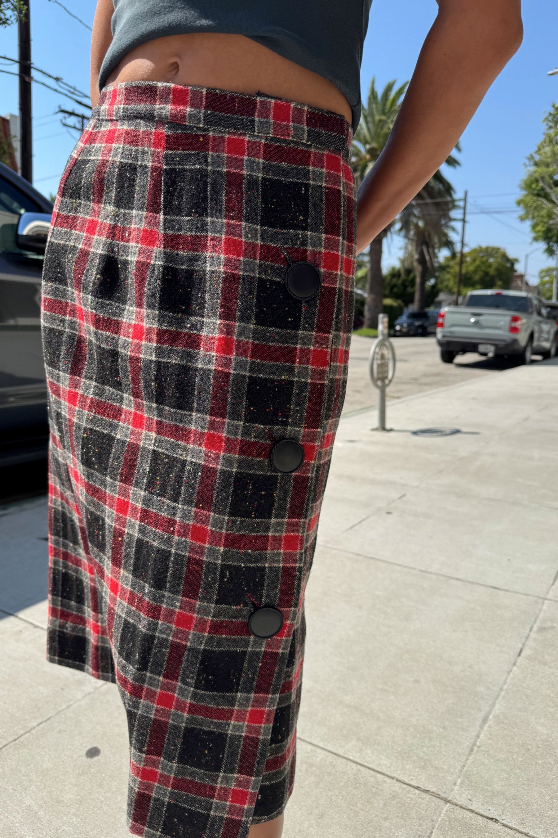 Wool Plaid Midi Skirt