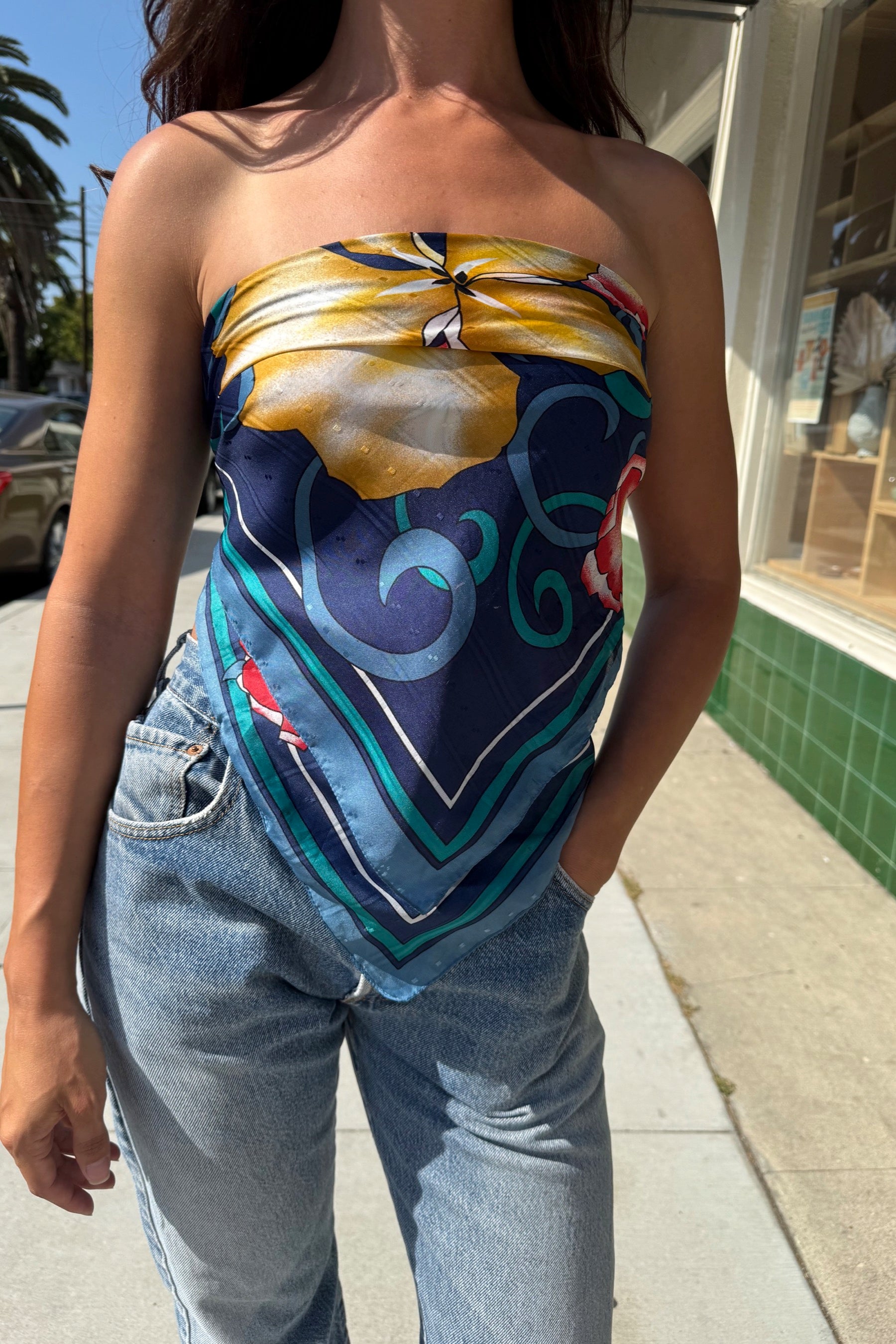 Navy Bright Floral Scarf