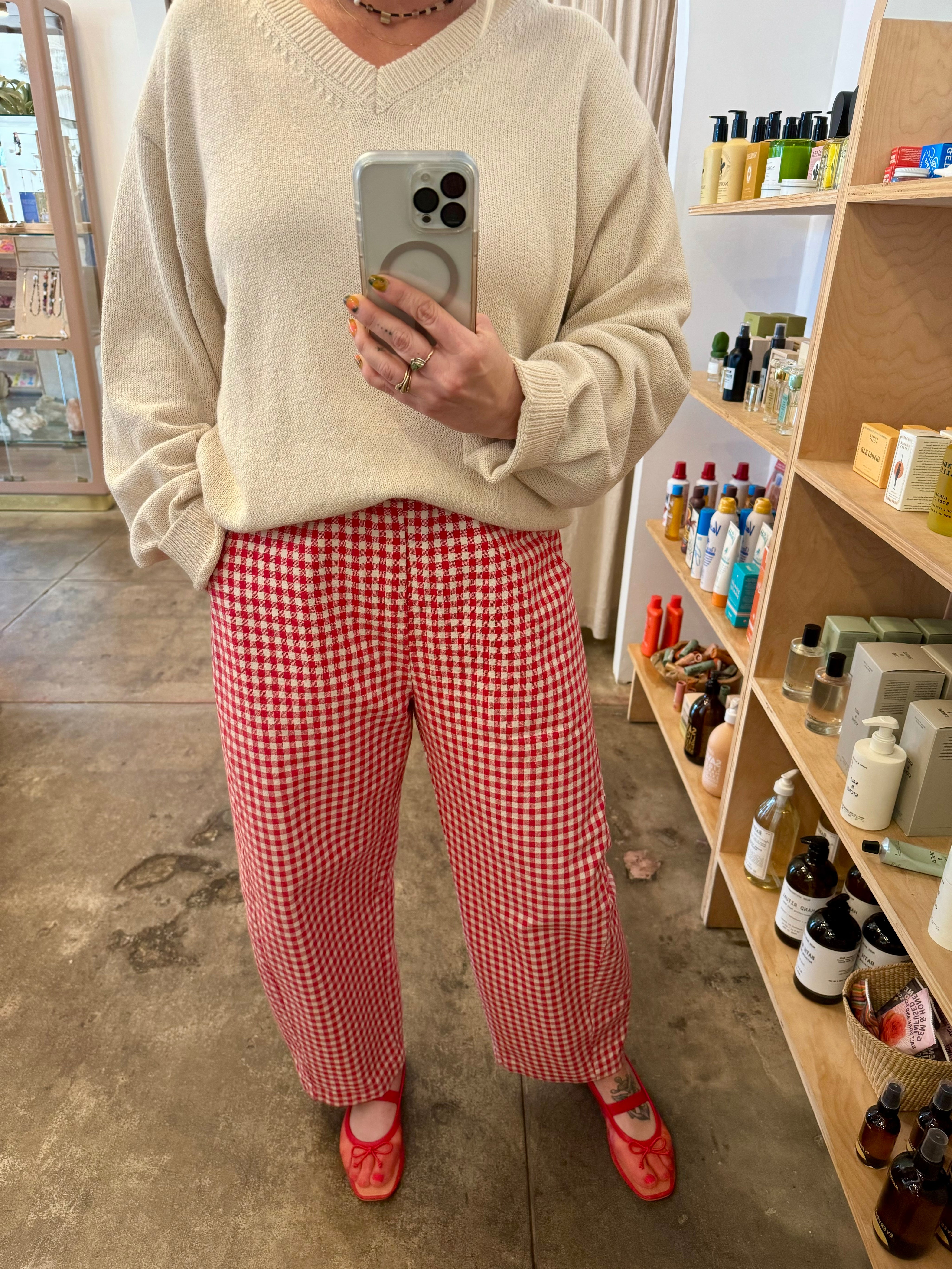 Red Gingham Arc Pant