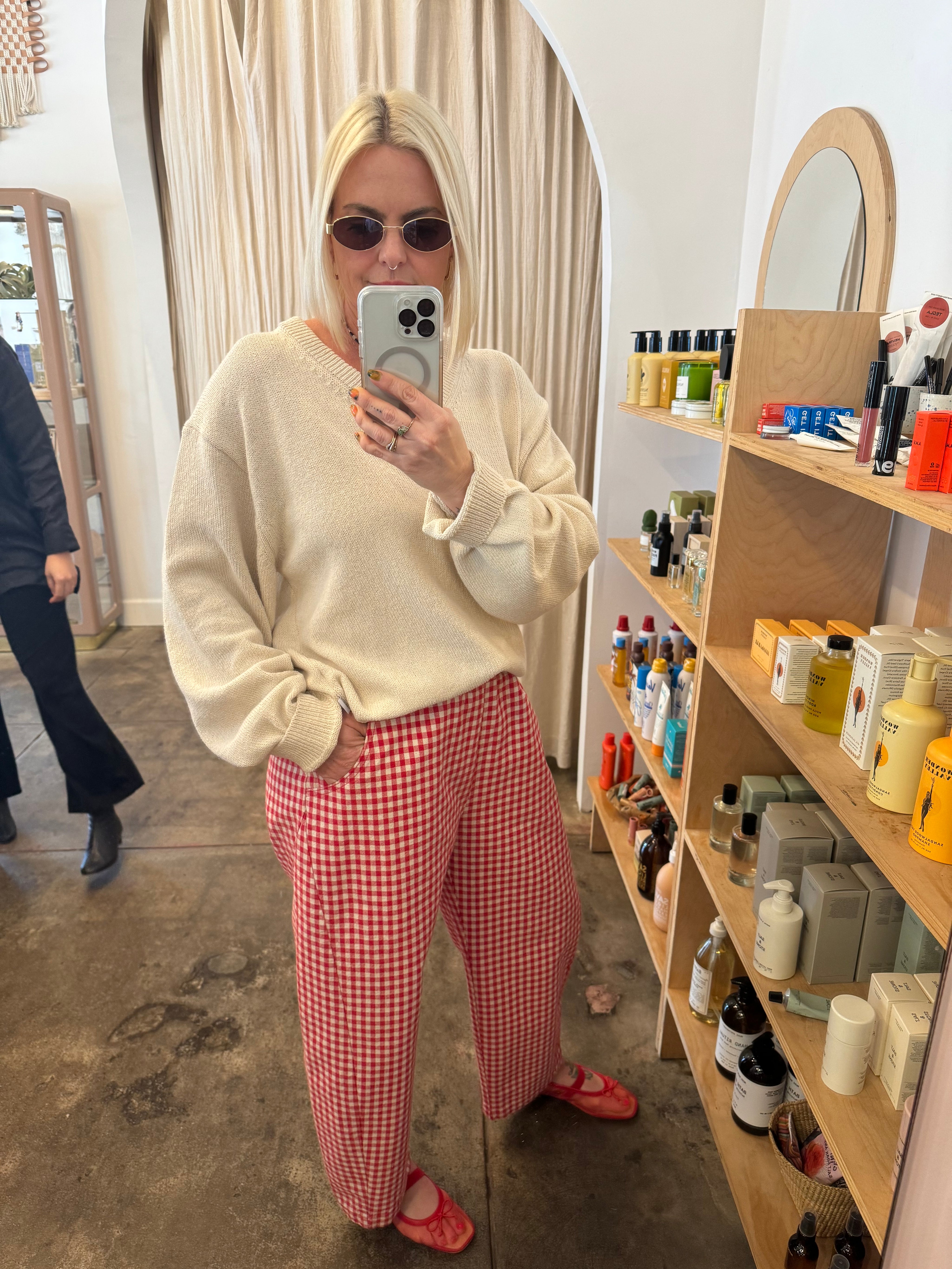 Red Gingham Arc Pant