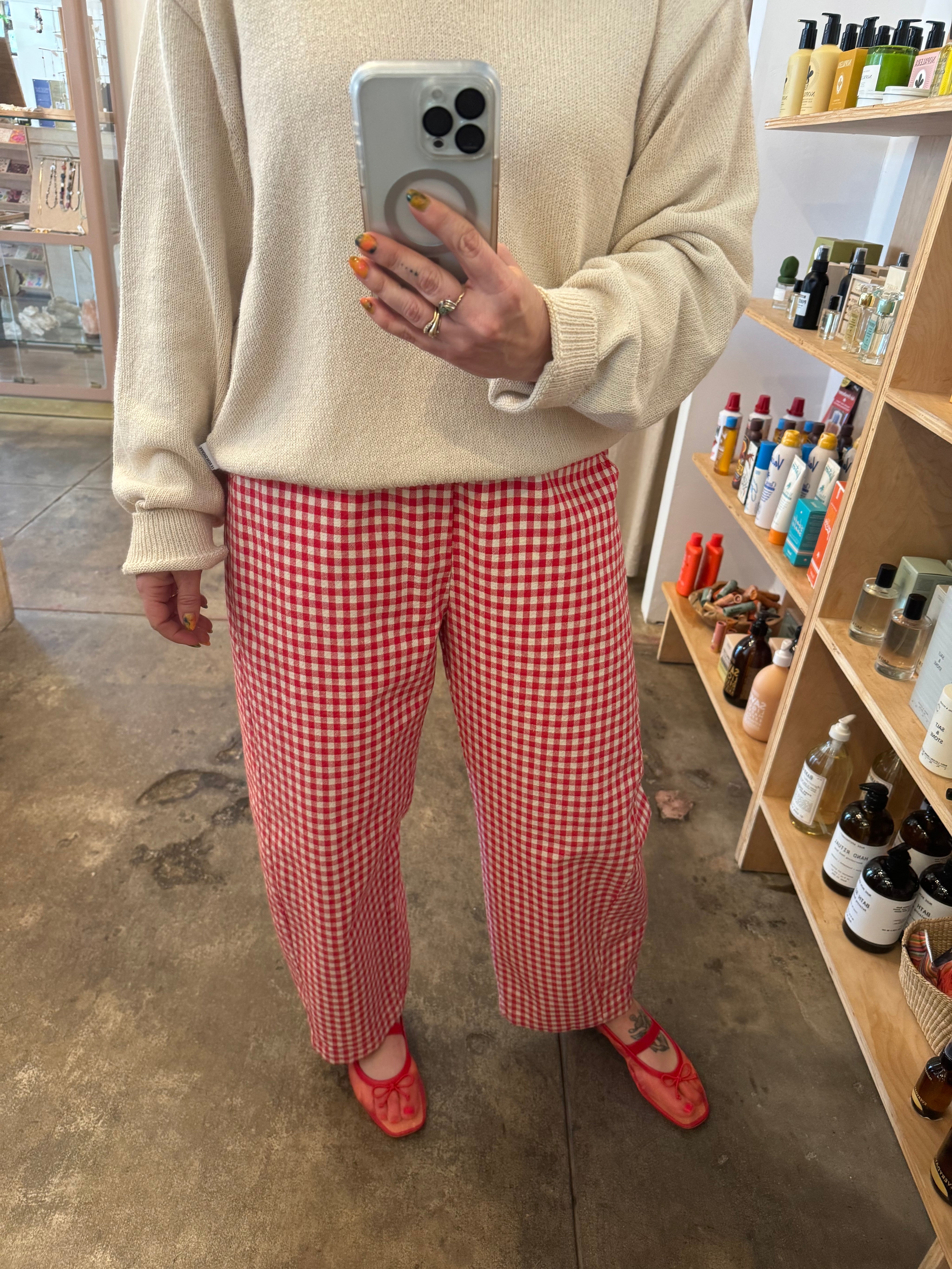 Red Gingham Arc Pant