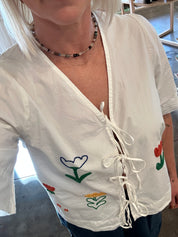 Garden Embroidery Tie Blouse