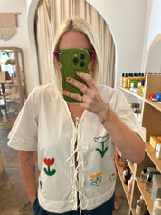 Garden Embroidery Tie Blouse