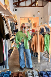 Washed Blue Loose Fit Flare Jean