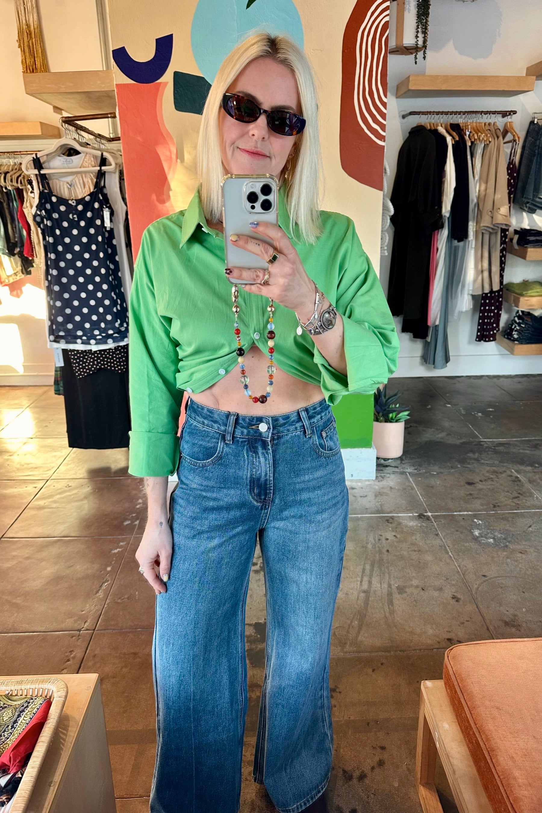 Washed Blue Loose Fit Flare Jean