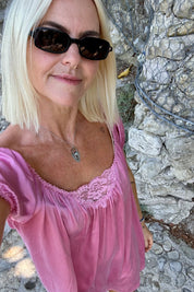 Sunset Pink Bo Silk Dress