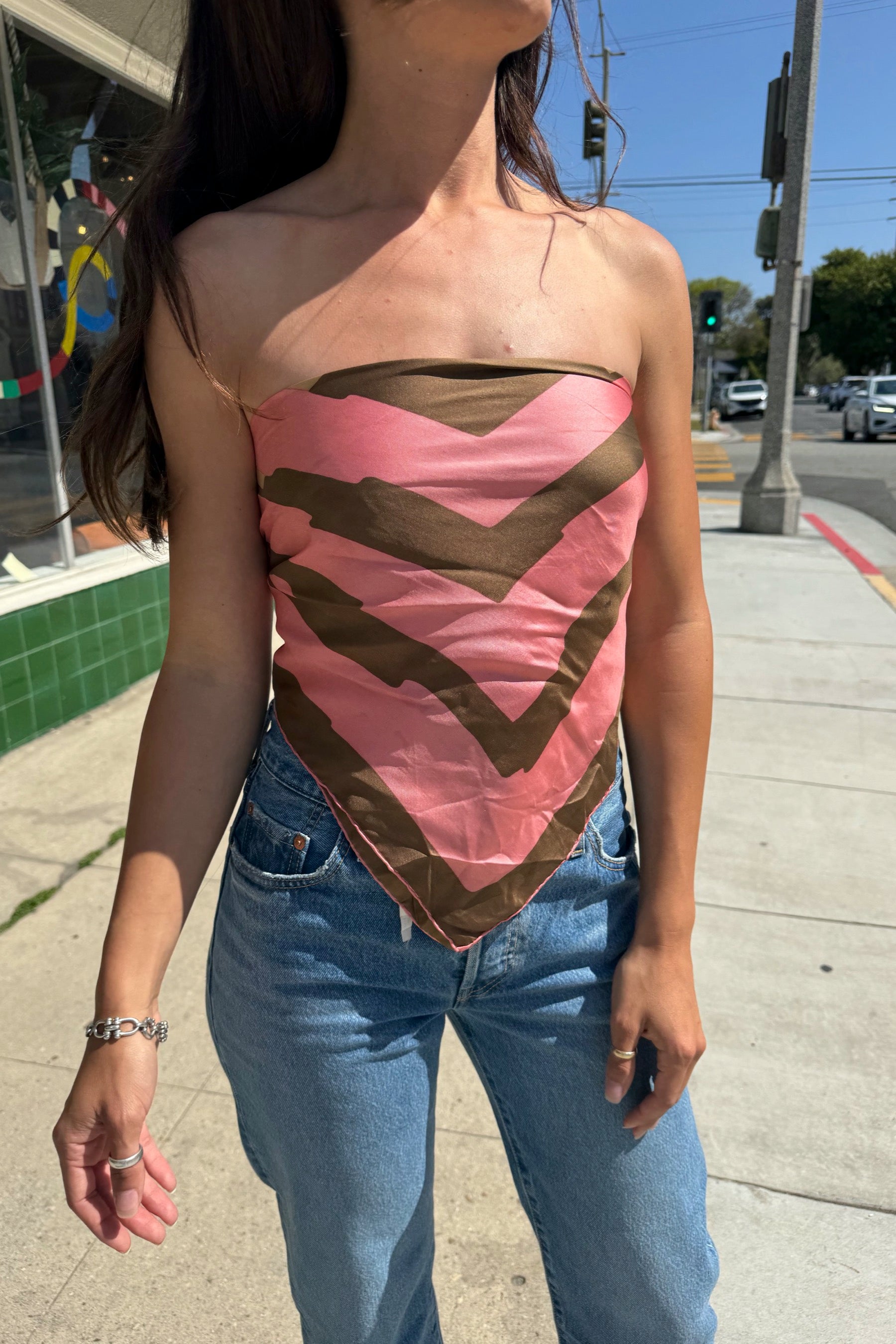 Pink + Brown Abstract Squares Scarf