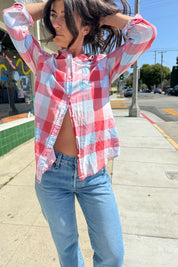 Blue + Red Plaid Button Up