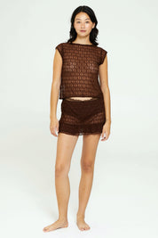Brown Geo Lace Tie Top
