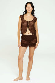 Brown Geo Lace Tie Top