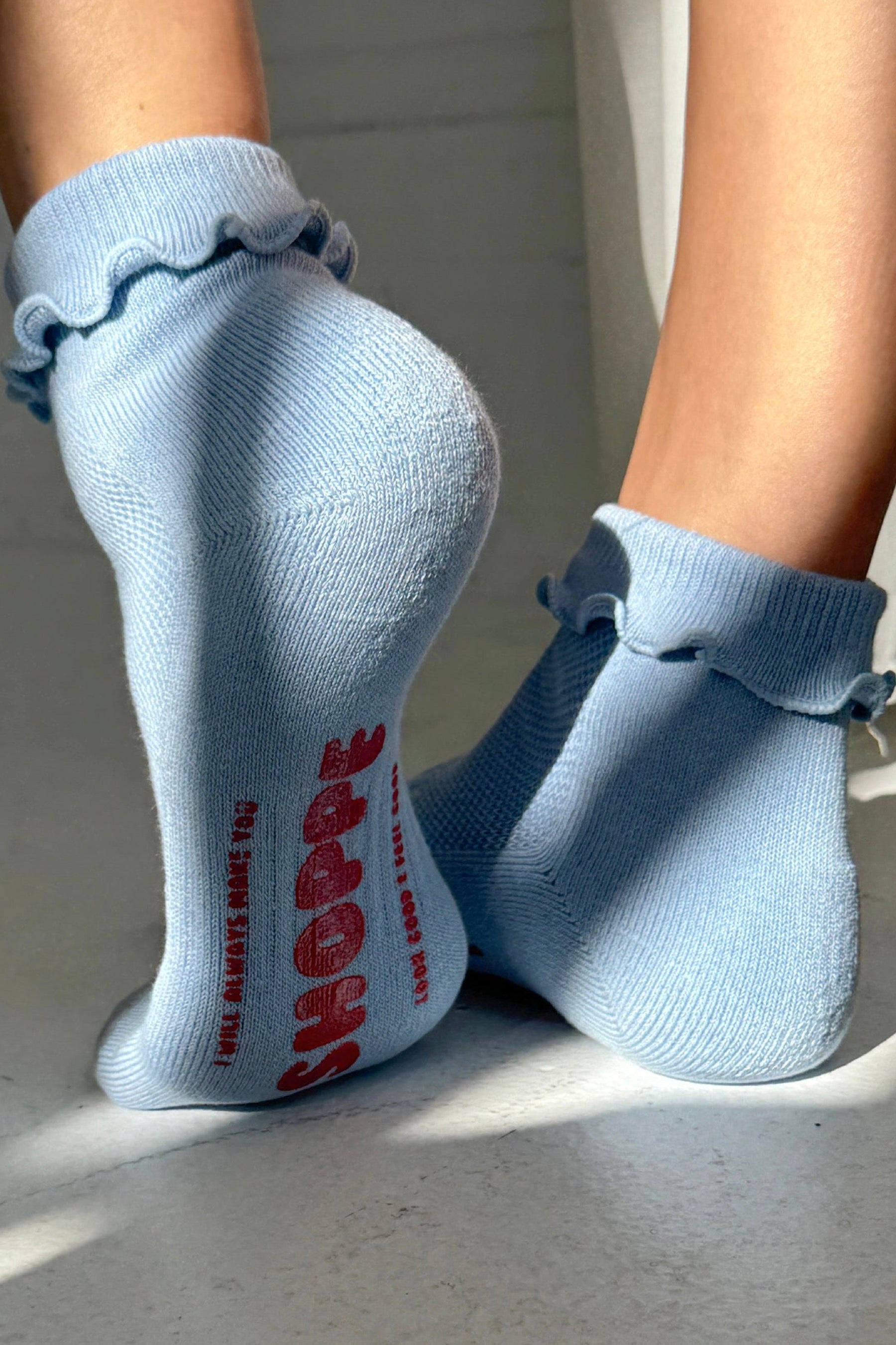 Periwinkle + Red Ruffled Hugger Sock