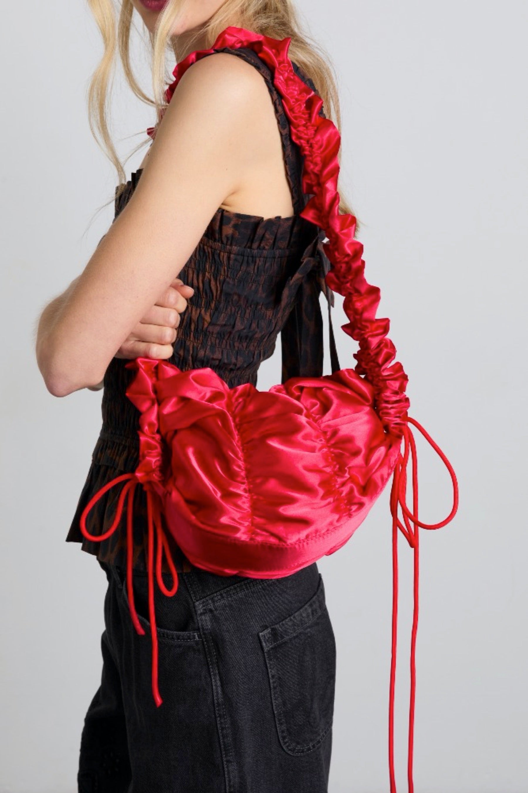 Red Ruched Satin Bag