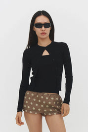 Black Ribbed Knit Cardigan