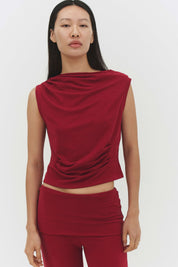 Raspberry Asymmetric Pleats Tank