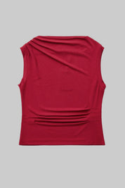 Raspberry Asymmetric Pleats Tank