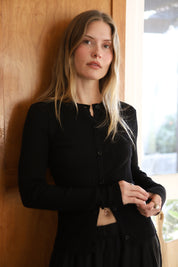 Black Ribbed Knit Cardigan