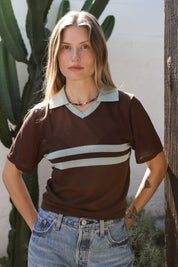 Cocoa Cream Stripe Polo Top