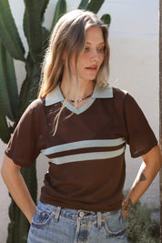 Cocoa Cream Stripe Polo Top
