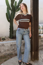 Cocoa Cream Stripe Polo Top