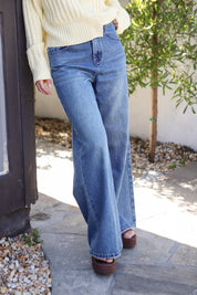 Washed Blue Loose Fit Flare Jean