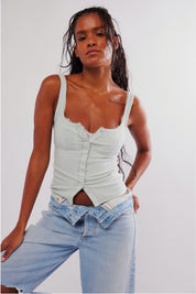 Pale Aqua End Game Pointelle Tank