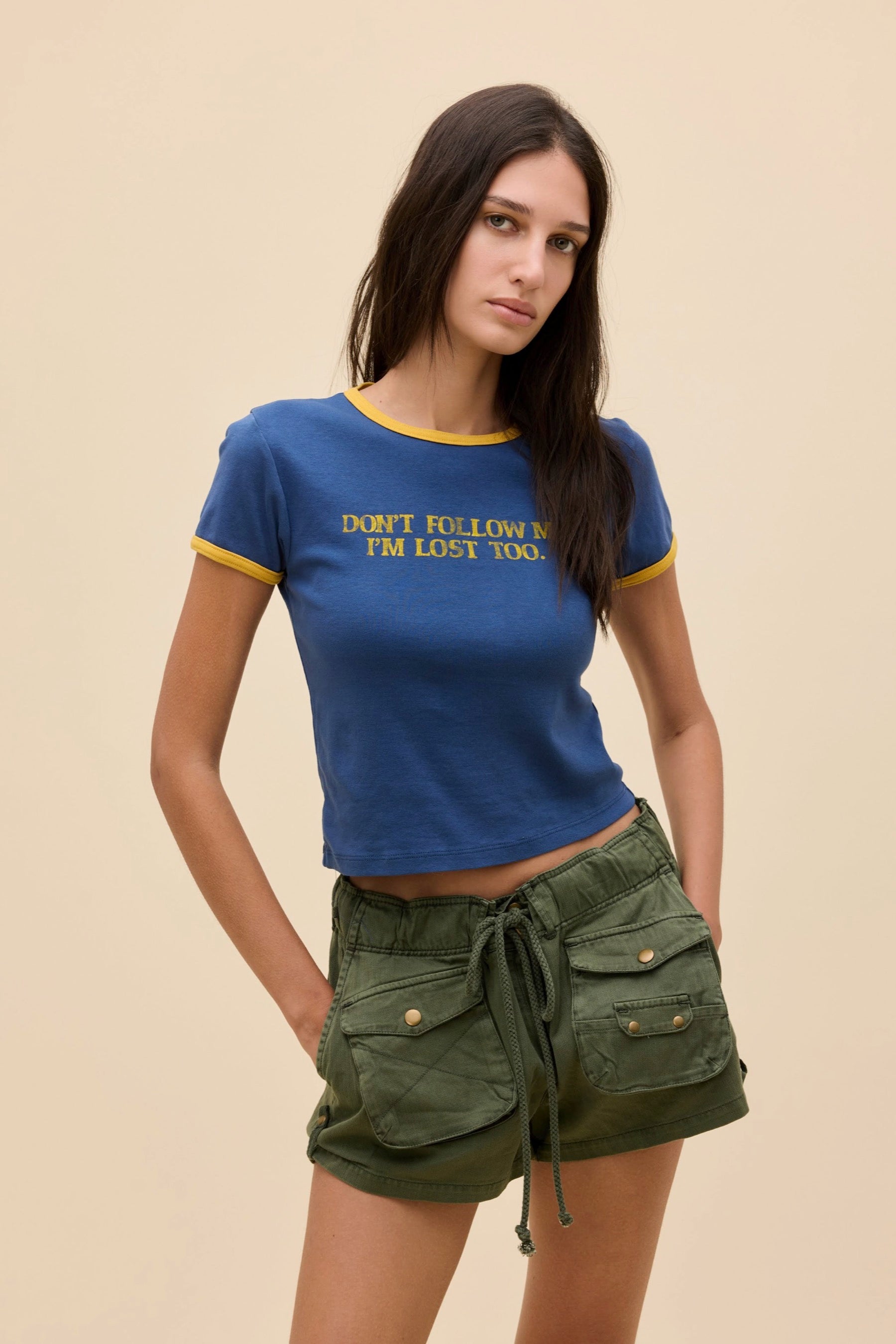 Don't Follow Me Slim Ringer Tee