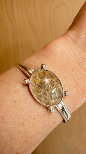 Silver Beaded Fossilized Coral Cuff
