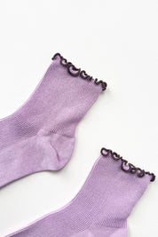 Lilac + Brown Ruffled Socks