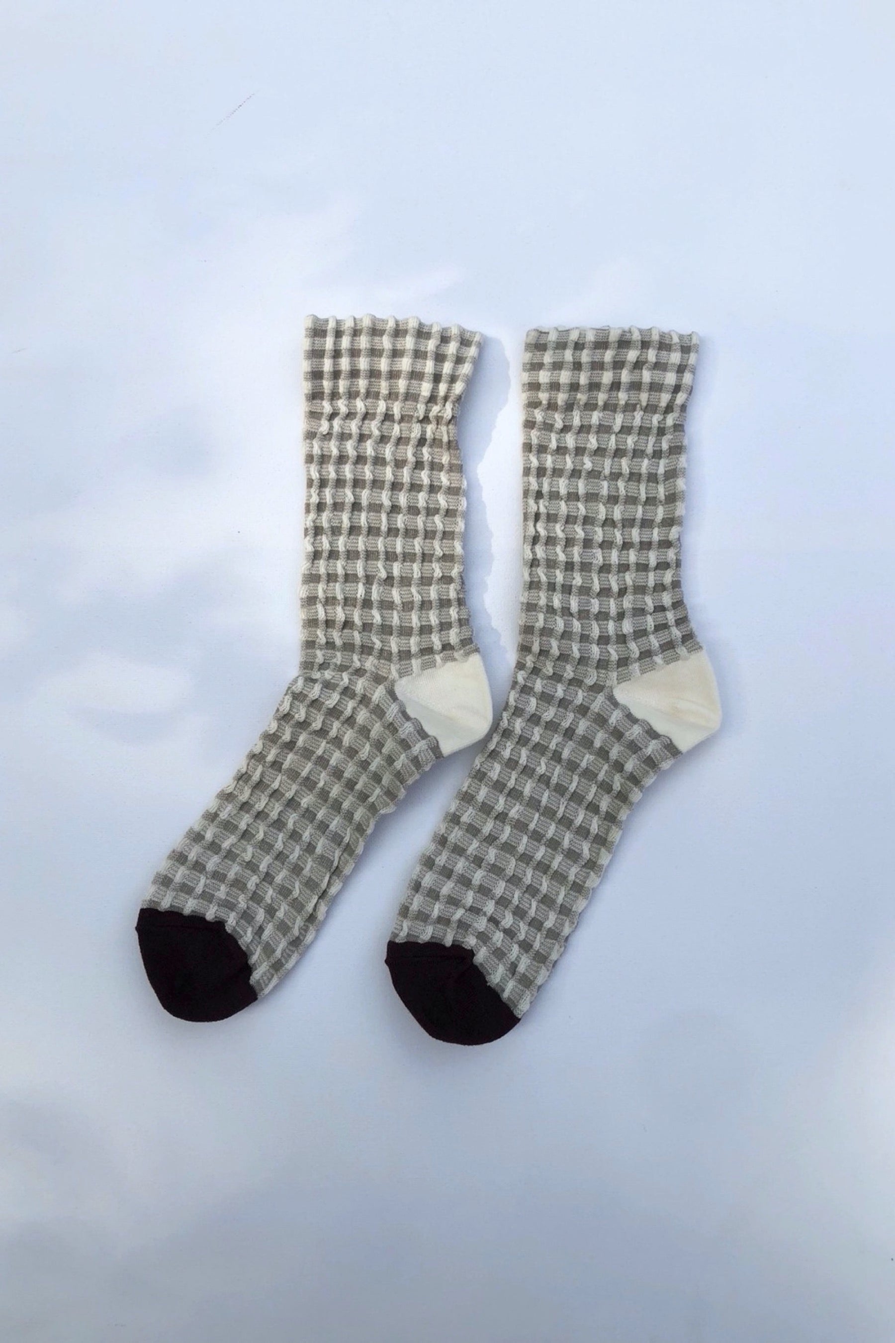 Cream Gingham Waffle Socks