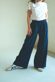 Navy Linen Simple Pant