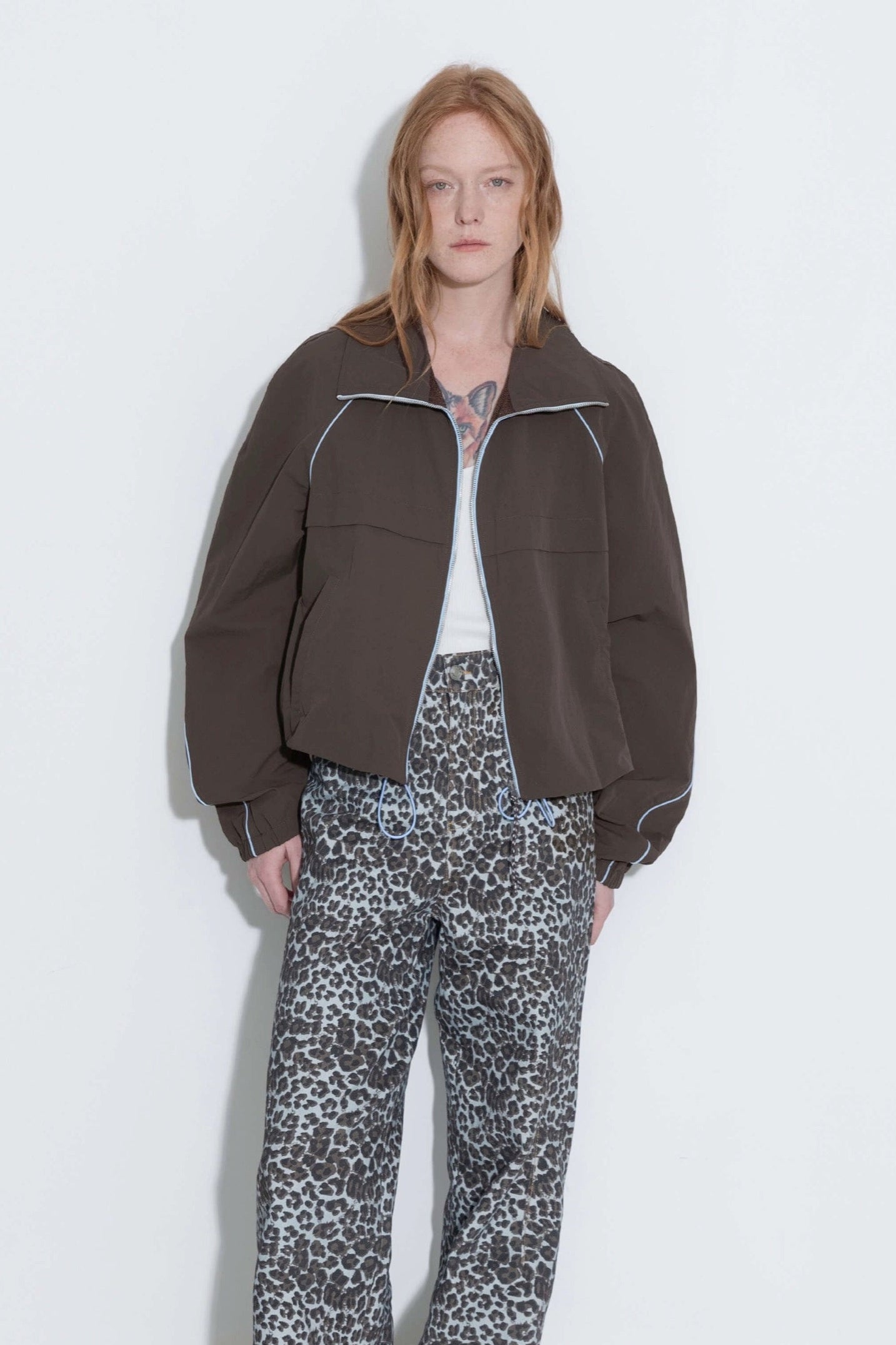 Coffee Zipper Short Jacket