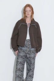 Coffee Zipper Short Jacket