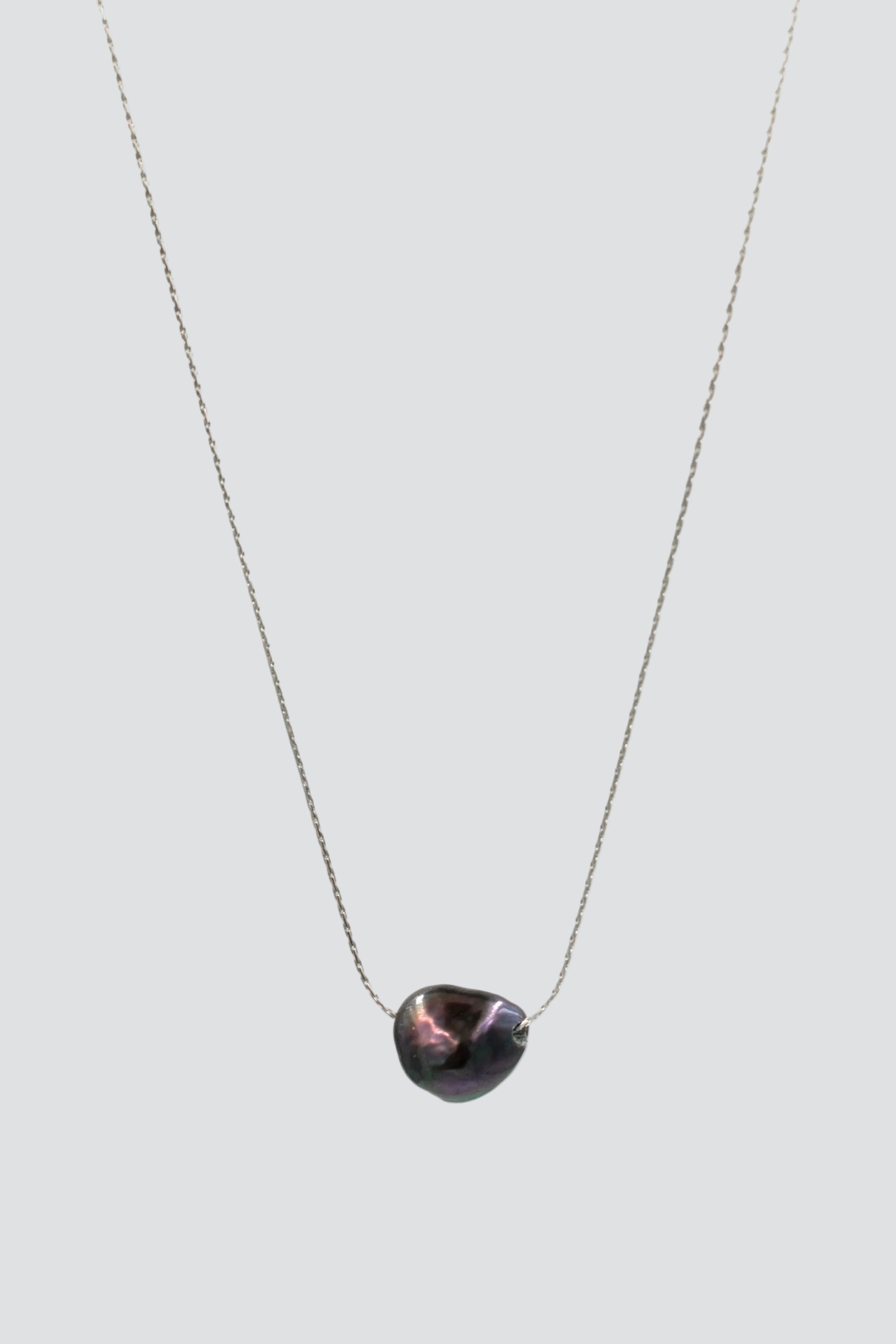 Silver Black Pearl Floating Necklace