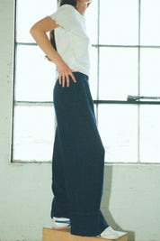 Navy Linen Simple Pant