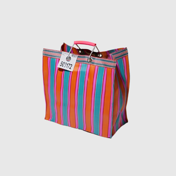 Orange + Pink Stripe Square Tote