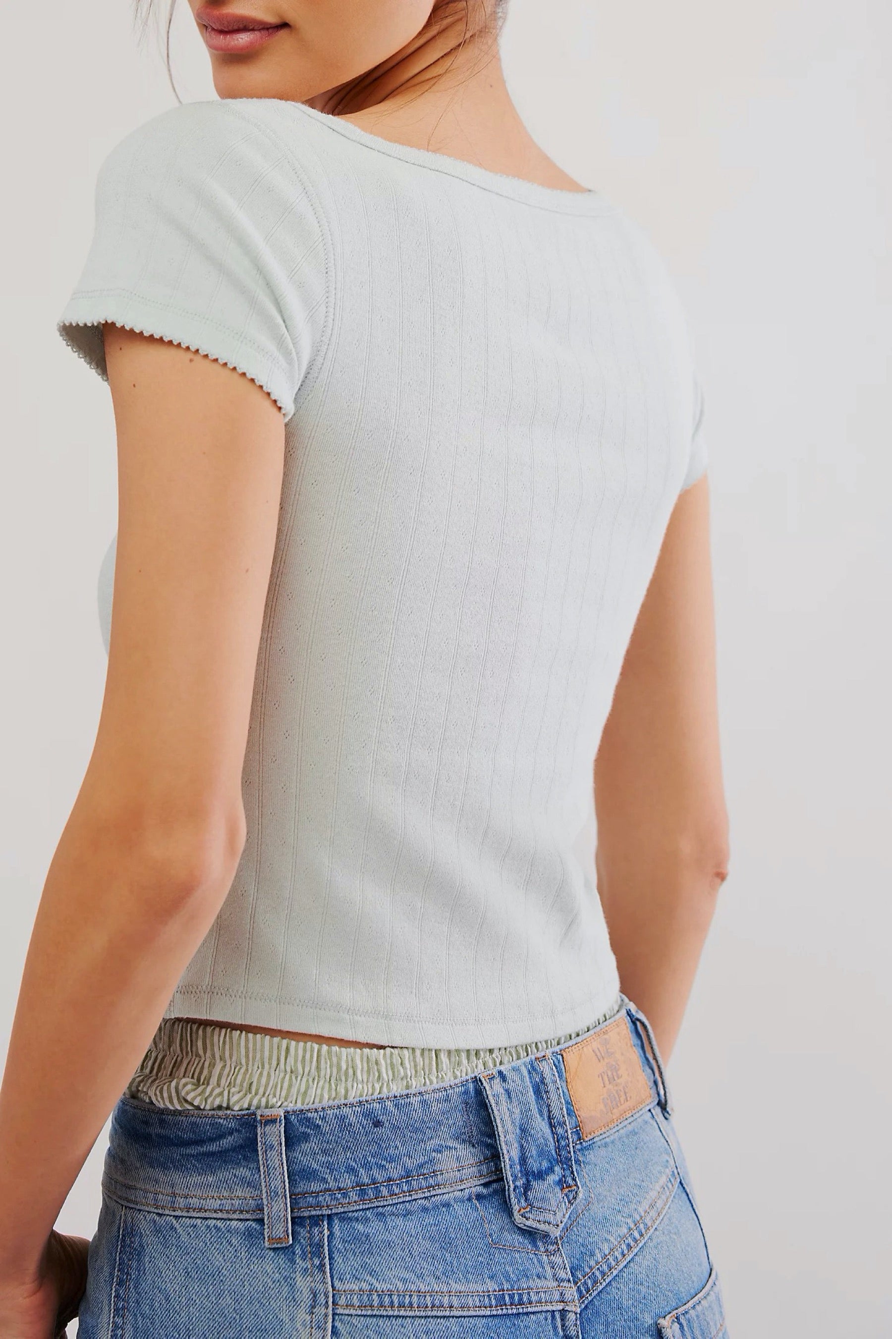 Pale Aqua End Game Pointelle Baby Tee
