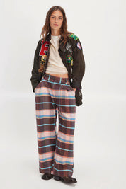 Brown Buckle Back Plaid Trouser