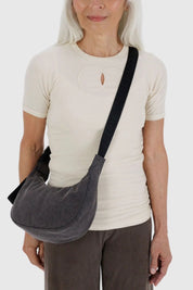 Washed Black Denim Small Crescent Bag