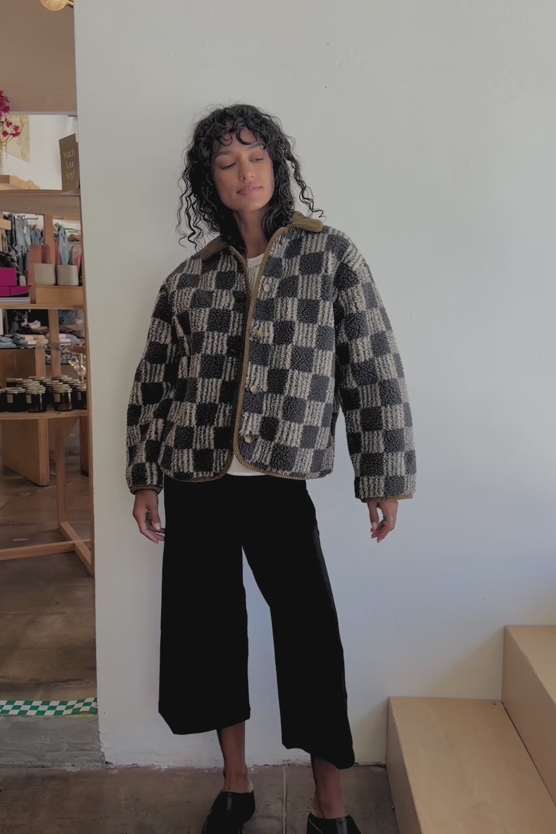 All Over Check Sherpa Jacket