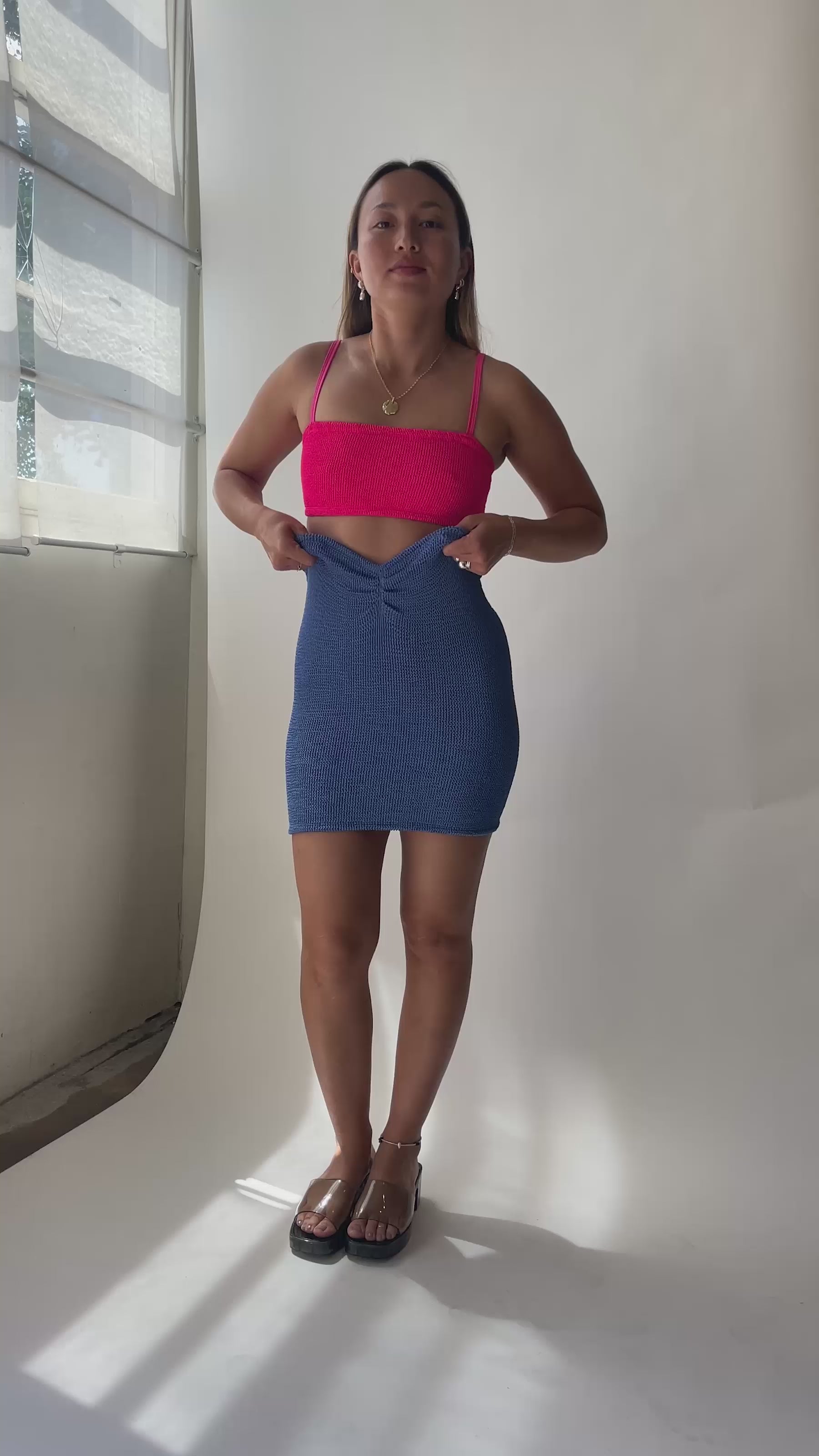 Metallic Denim Mini Skirt